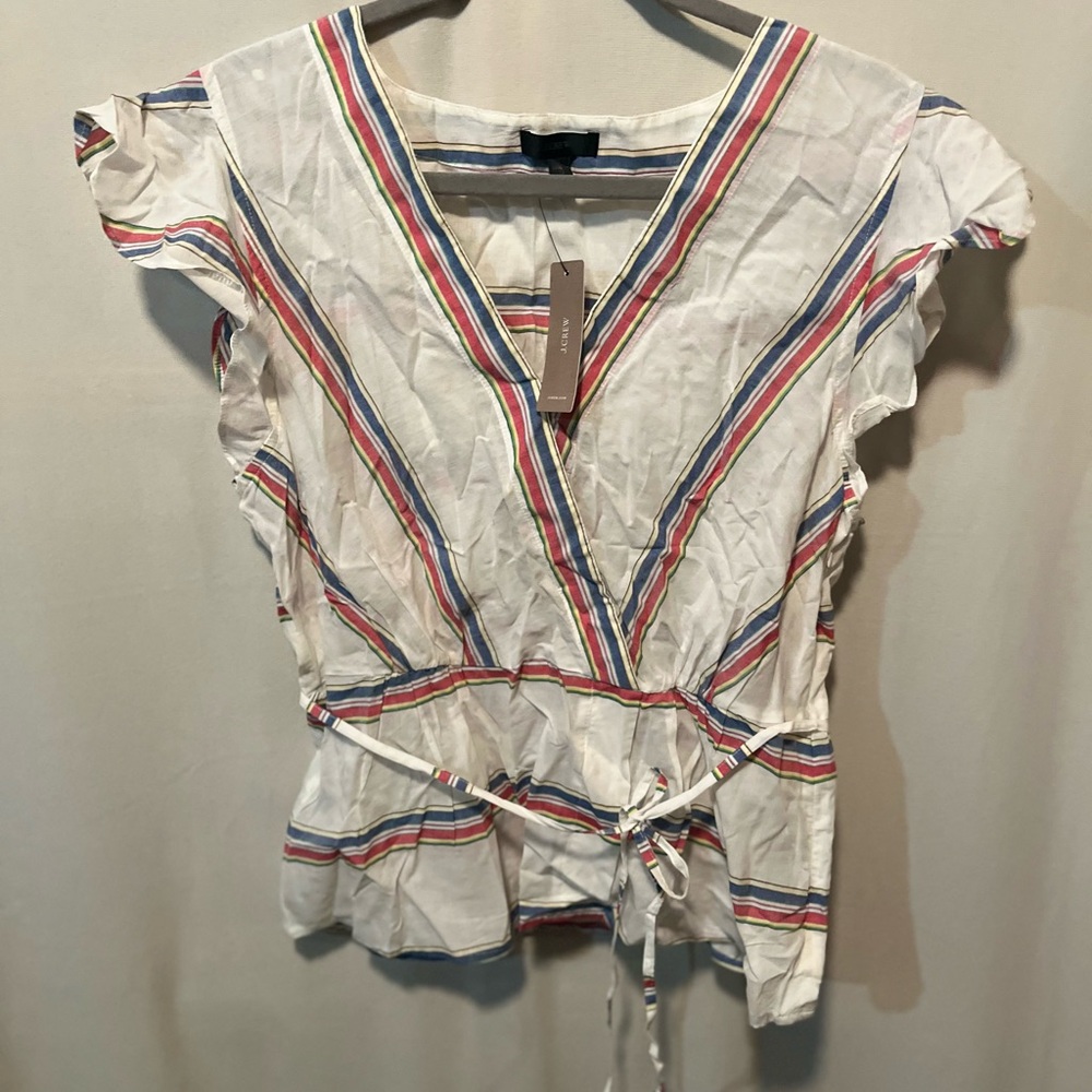 J. Crew Multicolor Striped Ruffle Sleeve Blouse
